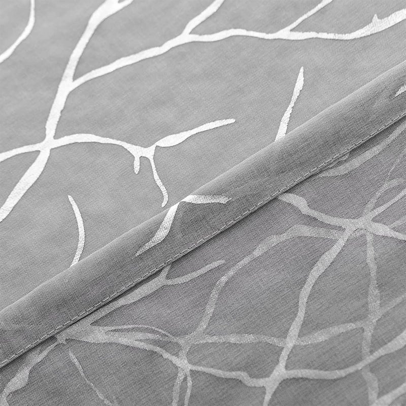 Kotile Silver Grey Sheer Curtains 2 Panels Set Grommet Top Metallic Silver Foil Branch Pattern Light Filter & Privacy Voile Drapes 95 Inch Length for Living Room, 52 x 95 Inch, 2 Panels, Gray - Image 5